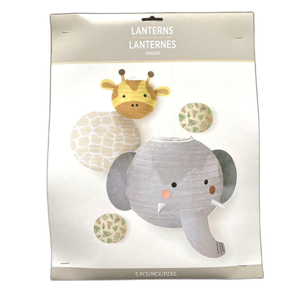 Soft Jungle Hello Baby Paper Lanterns 5 Per Pack 5 3/4" to 9 3/4" Baby Shower